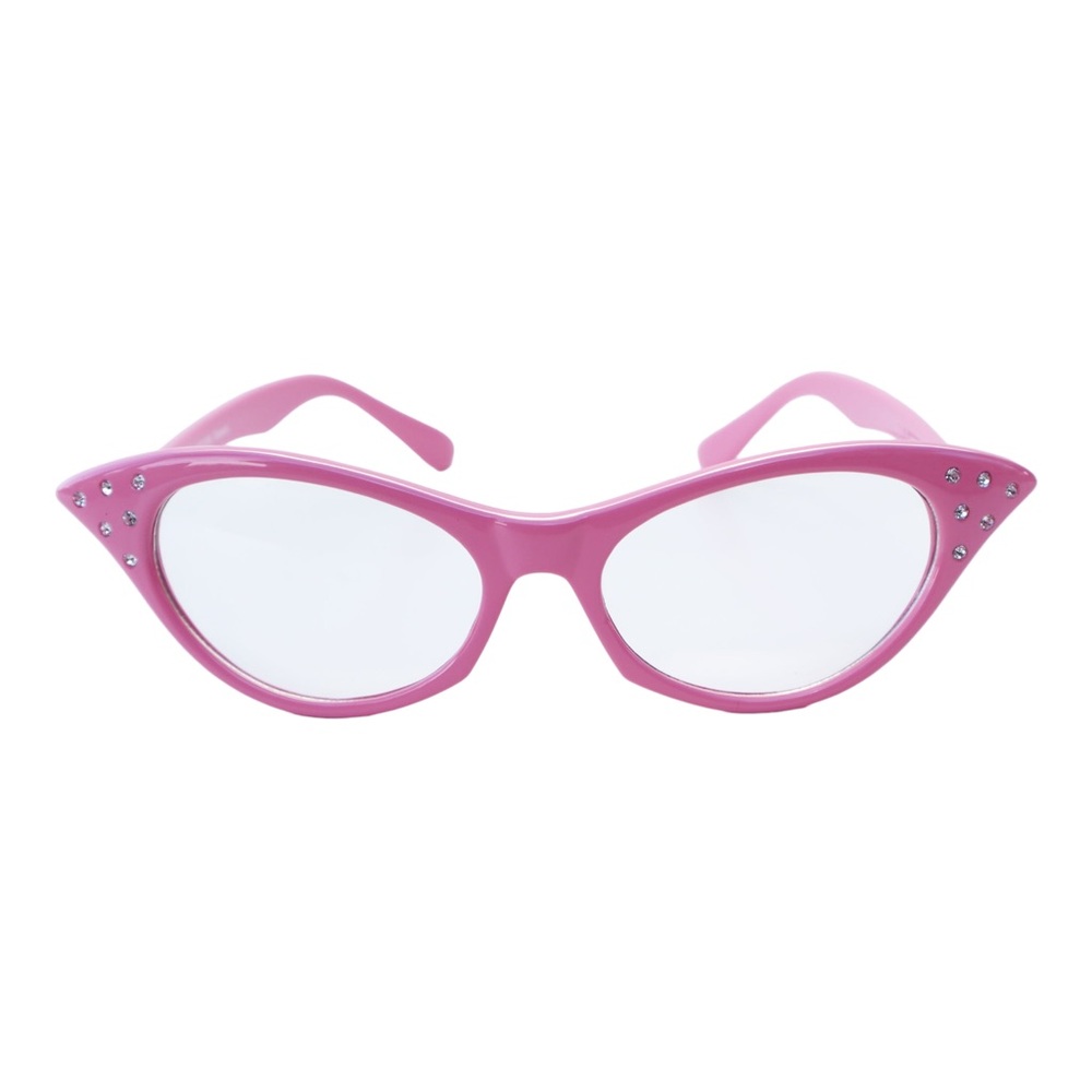 Miss Monroe Pink Frame Clear Cat-Eye Glasses with Rhinestones on the Side